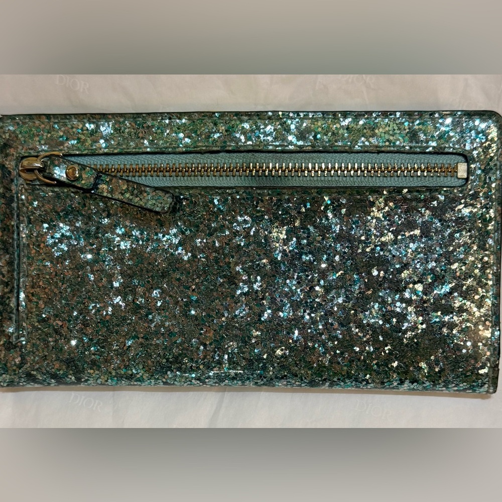kate spade Green Glitter Zip-Around Wallet with Gold Trim - Picture 5 of 14